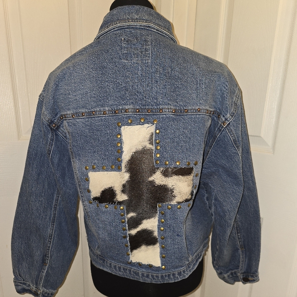 Cowhide Studded Cross Denim Jacket